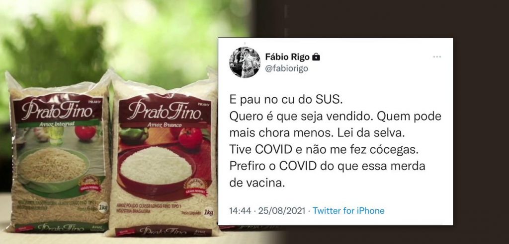 The son of the owner of "Arroz Prato Fino" attacks the vaccine and health system: "SUS's stick in c*"