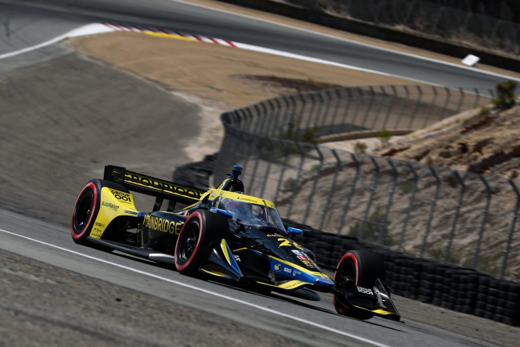 Herta wins at Laguna Seca on Grosjean Party Day.  Balu is in second place