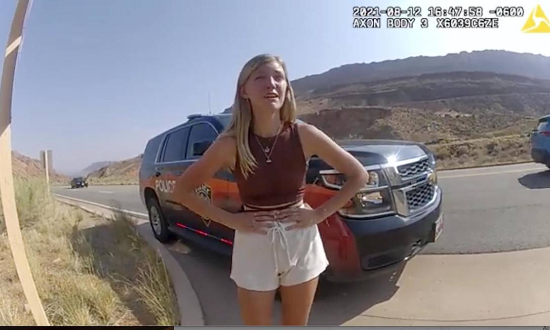 A video released by the Moab Police shows the two being stopped on August 12 Photo: Breeding