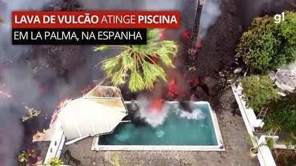 Drone captures the moment lava crashes into a swimming pool in La Palma, Spain