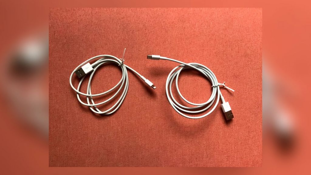 Two USB cables are wrapped next to each other under a rug, only one of them steals passwords