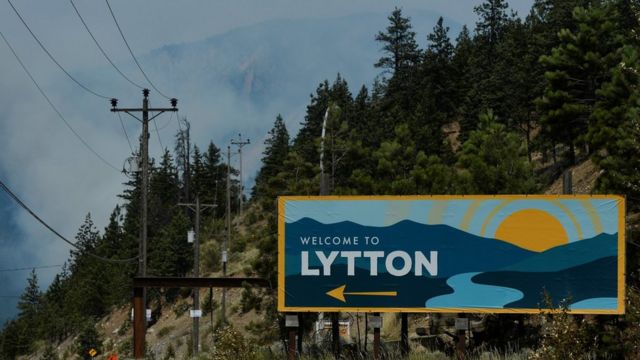 Smoke in Lytton, western Canada, the day after a fire that gutted most of the city on June 30, 2021