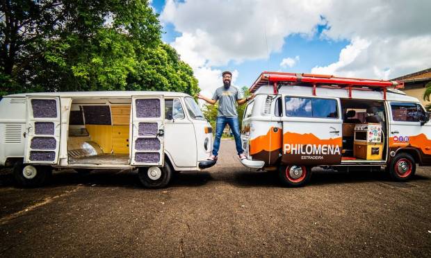 Fabu Dias and two of his works in the world of motor homes: Mafalta, left, still under construction, and Philomina Photo: Philomina Estradiora / Advertising