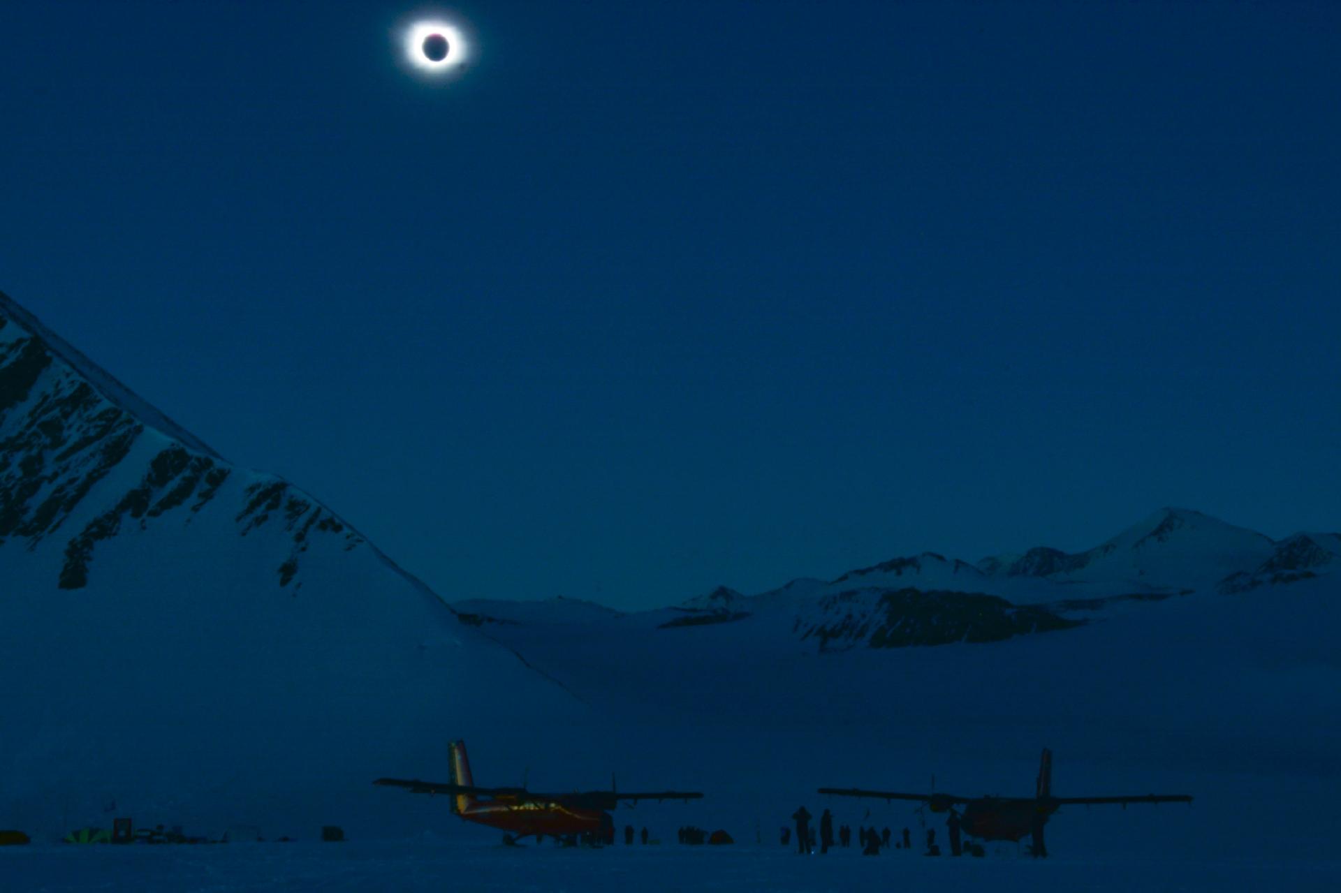 Photo of the solar eclipse from the Chilean Air Force, which operates one of the science bases in Antarctica - RICARDO SOTO / AFP