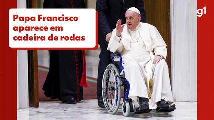 The Pope appears in a wheelchair