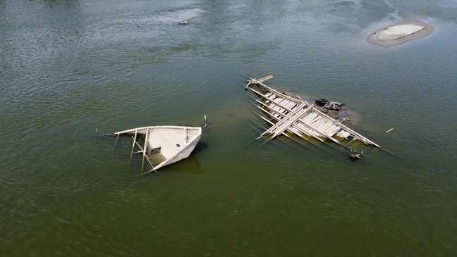 The drying up of the river revealed the sinking of a World War II barge and a German military vehicle