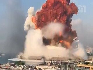 Video showing a massive 2020 explosion in Beirut, Lebanon, in slow motion. 