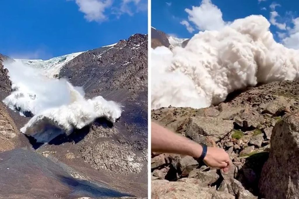 touring movies and being exposed to an avalanche in the mountain;  video