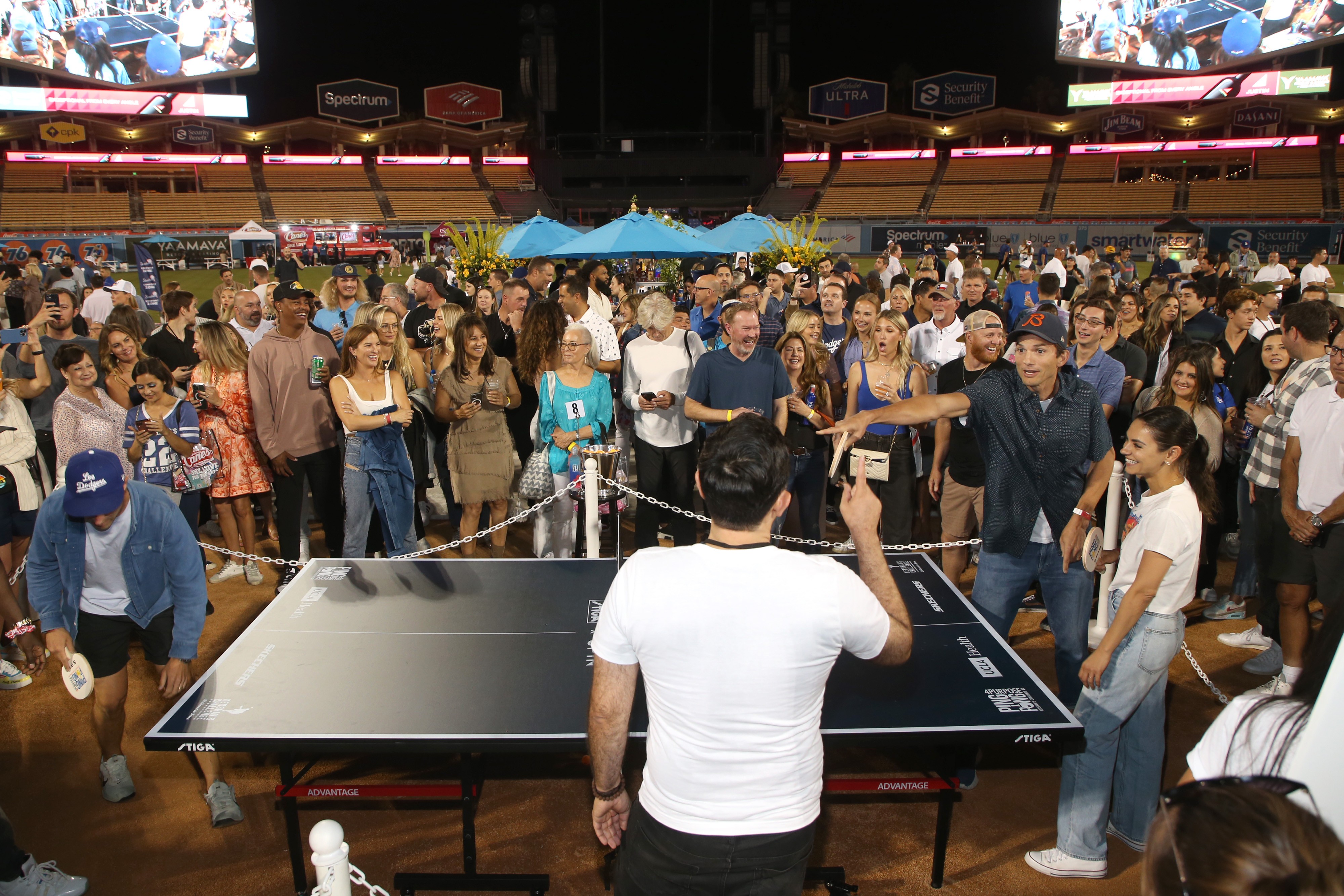Ashton Kutcher and Mila Kunis played table tennis for themselves (Picture: Getty Images)