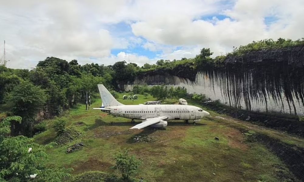 An intact plane mysteriously appears in a quarry in Indonesia