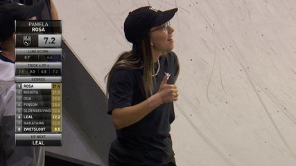 Pamela Rosa scores 7.2 points in the fourth series of tricks in the SLS Women's Skateboarding World Cup Final