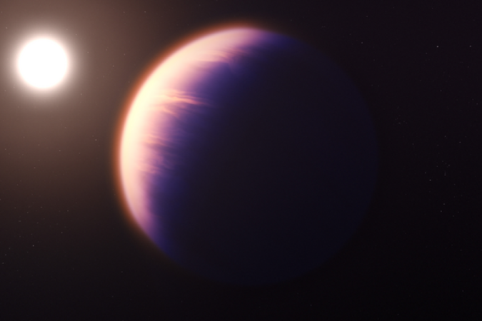 Concepção artística mostra como poderia ser o exoplaneta WASP-39b, com base na compreensão atual do planeta.   -  (crédito: NASA, ESA, CSA, Joseph Olmsted)