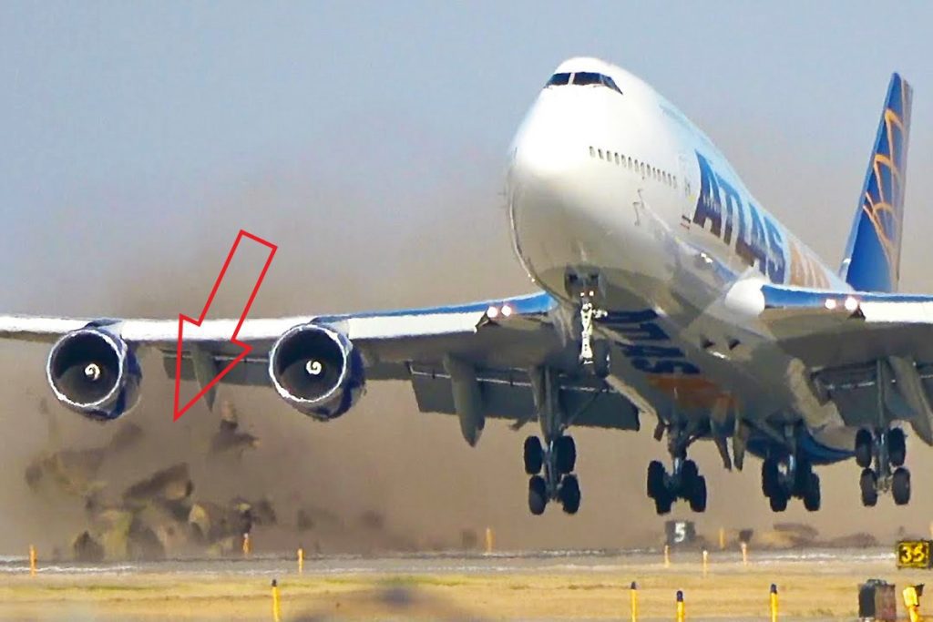 Photos show a Boeing 747 destroying the side of the runway during takeoff