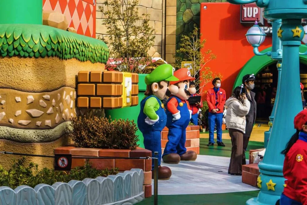 Mario and Luigi characters in Super Nintendo World theme park