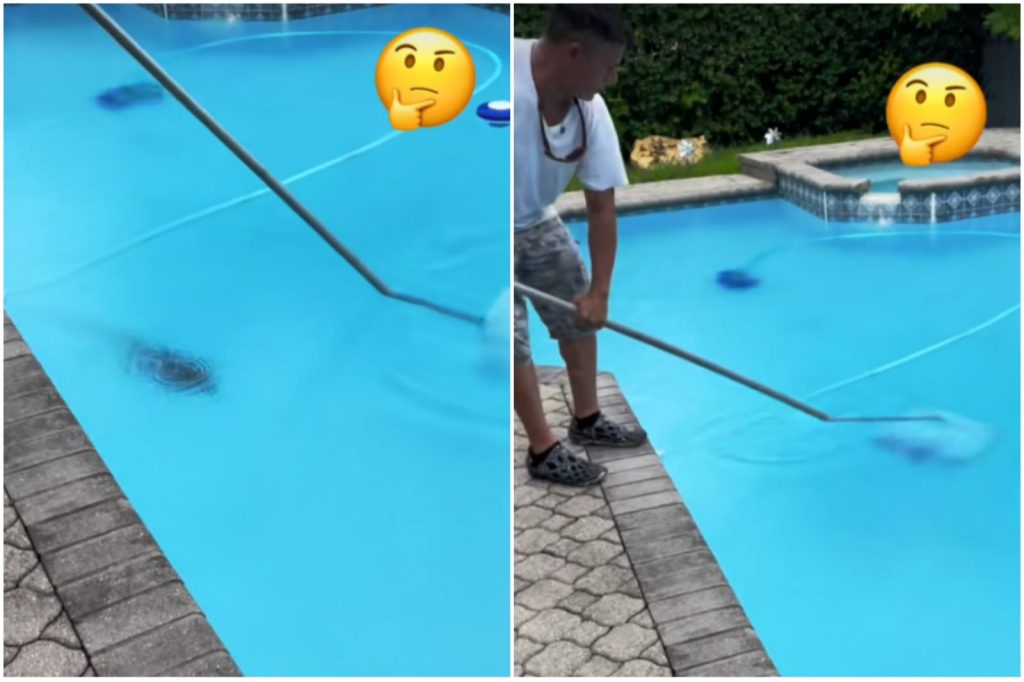 The guy who cleaned the pool sees a black spot in the water and ends up finding out what he doesn't want